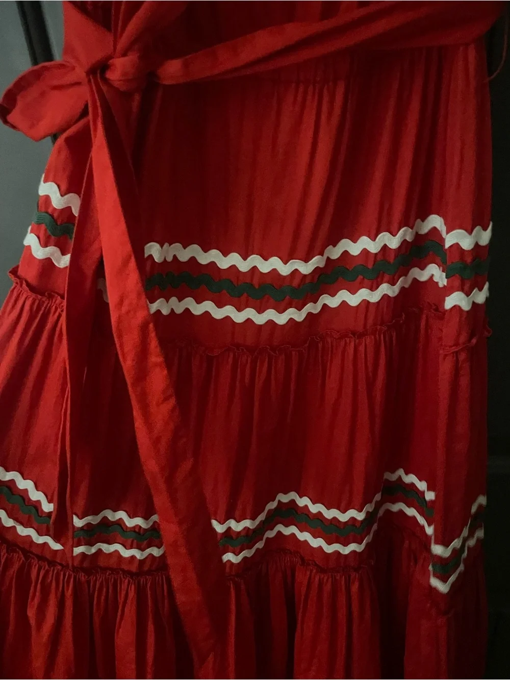 Tory Burch Red Midi Dress with White & green Trim